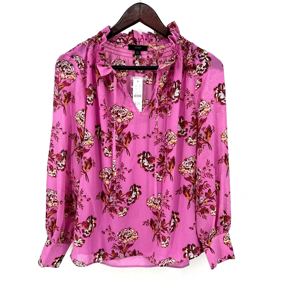 JCREW Lafayette 148 New York Magenta Floral Tie-Neck Blouse